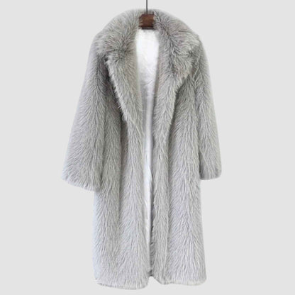 Women's Faux Fur Coat Relaxed Fit Pockets Khaki Winter Grey Grey