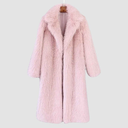 Women's Faux Fur Coat Relaxed Fit Pockets Khaki Winter Grey Pink