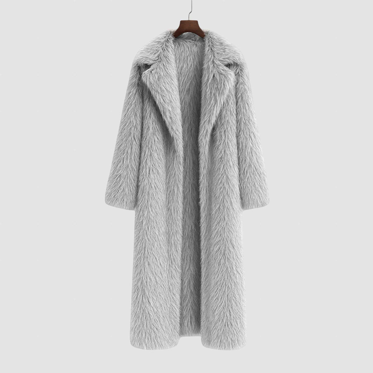 Women's Faux Fur Coat Relaxed Fit Pockets Khaki Winter Grey