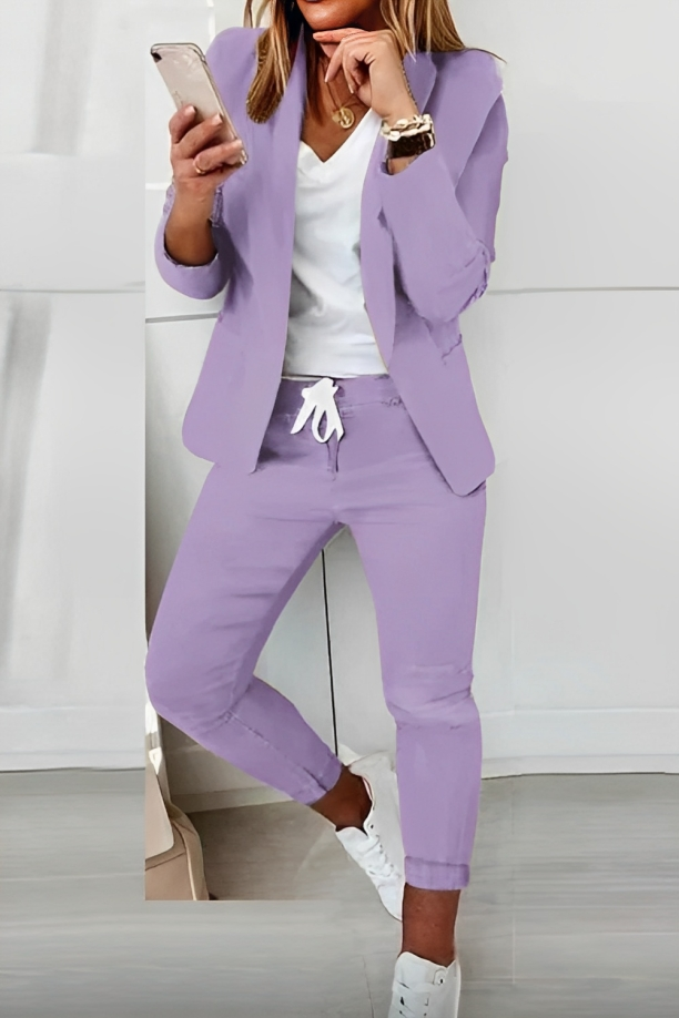 Women's Fitted Blazer Set with Comfortable Jogging Pants – Casual Style Purple