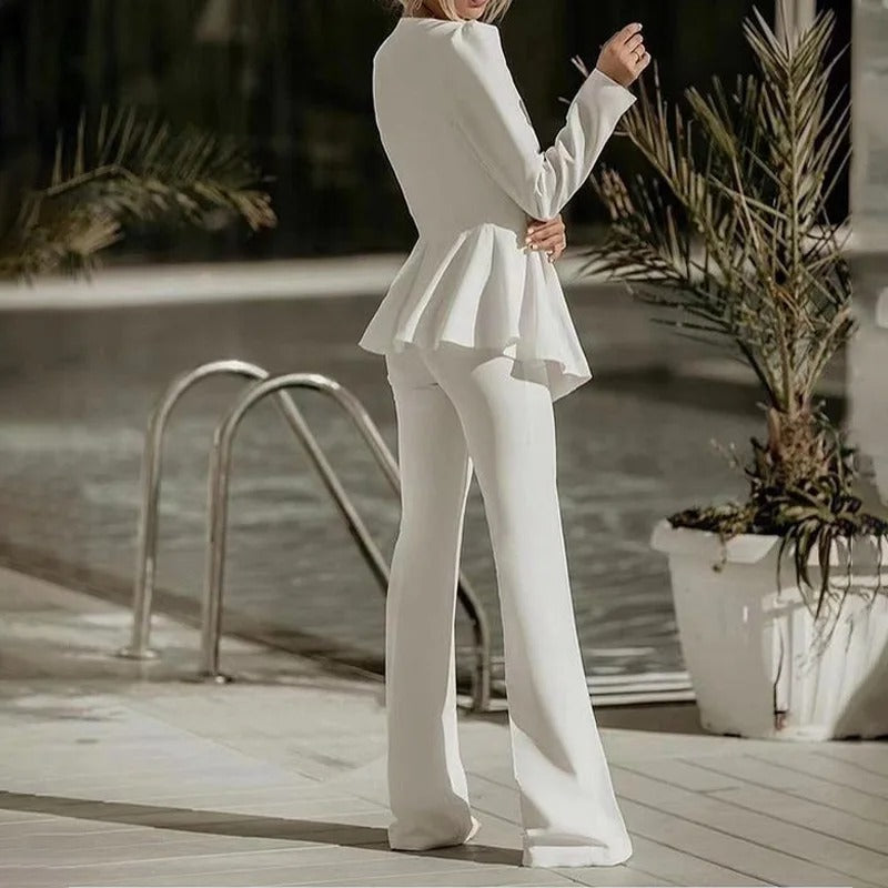 Women's Fitted Blazer Set with Crop Top and High Waist Pants – Elegant Style