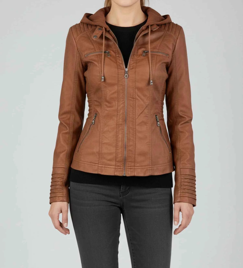 Women's Fitted Hooded Moto Jacket