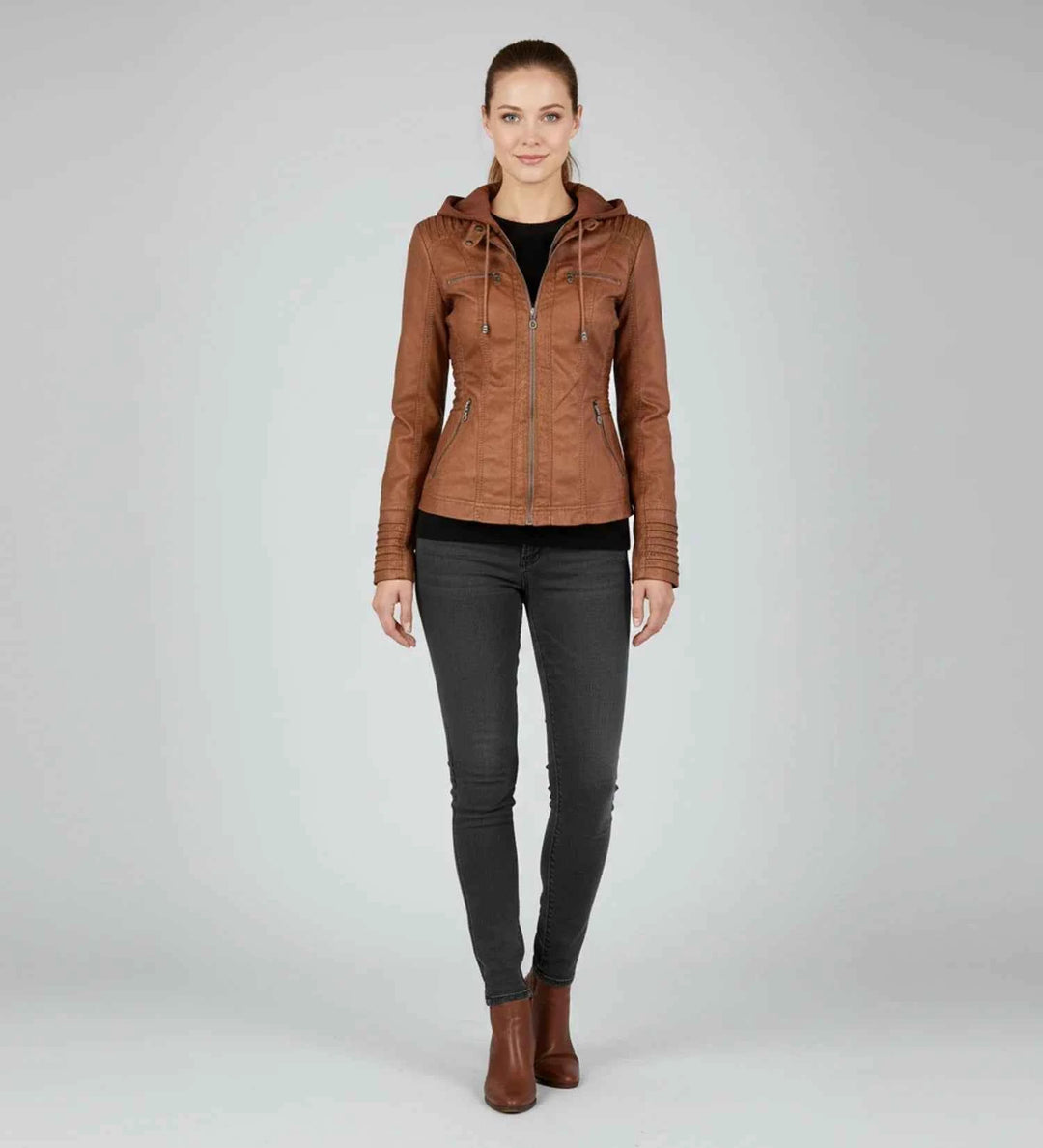 Women's Fitted Hooded Moto Jacket