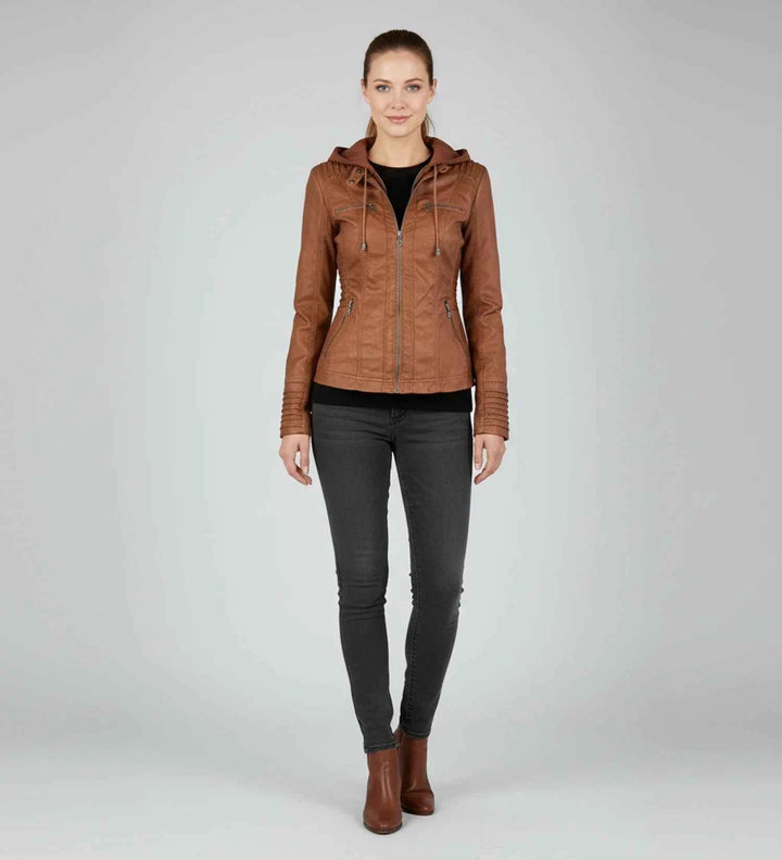 Women's Fitted Hooded Moto Jacket