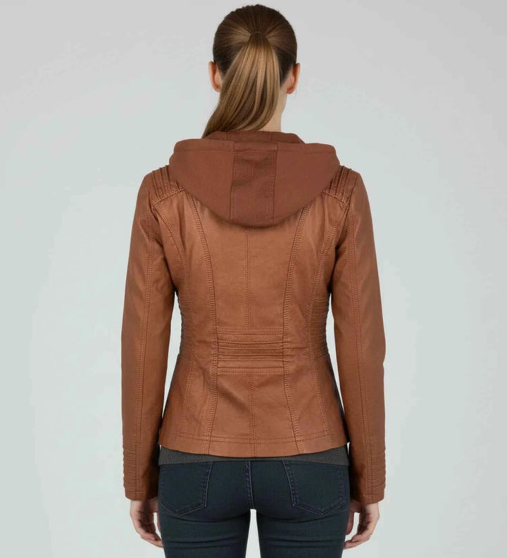 Women's Fitted Hooded Moto Jacket