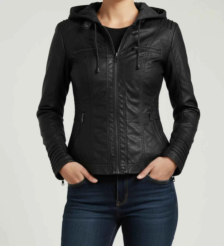 Women's Fitted Hooded Moto Jacket