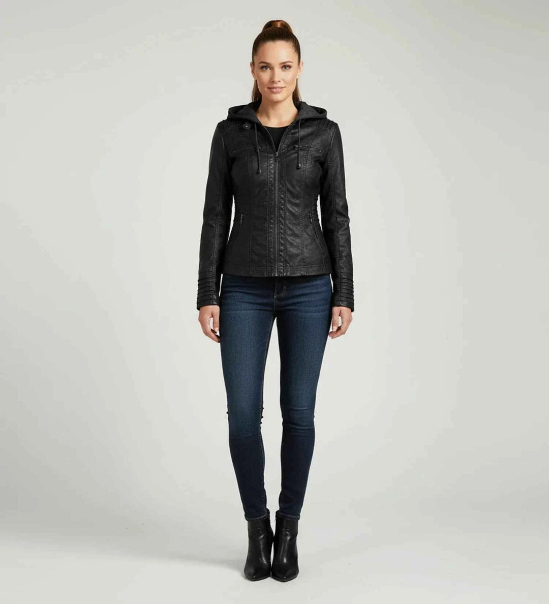 Women's Fitted Hooded Moto Jacket
