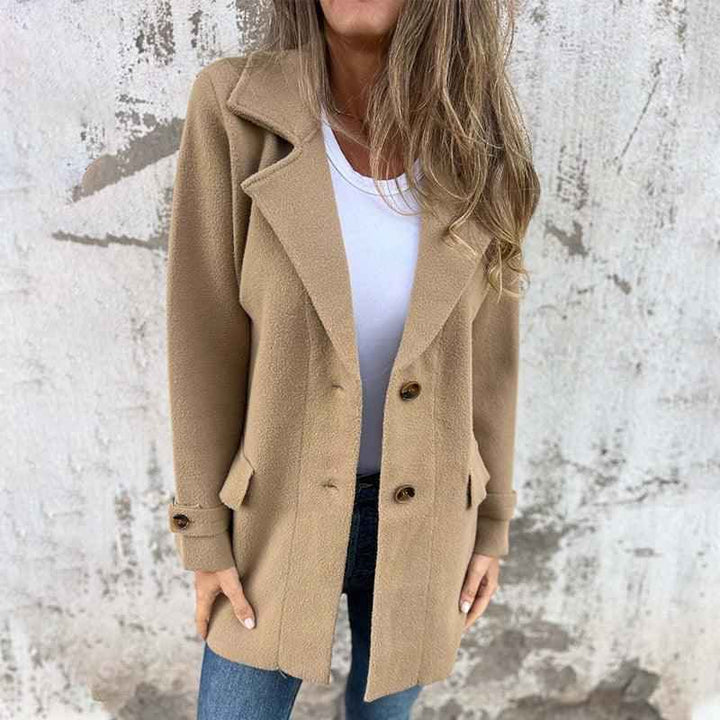 Women's Fitted Long Sleeve Coat - Single-Breasted with Classic Lapel
