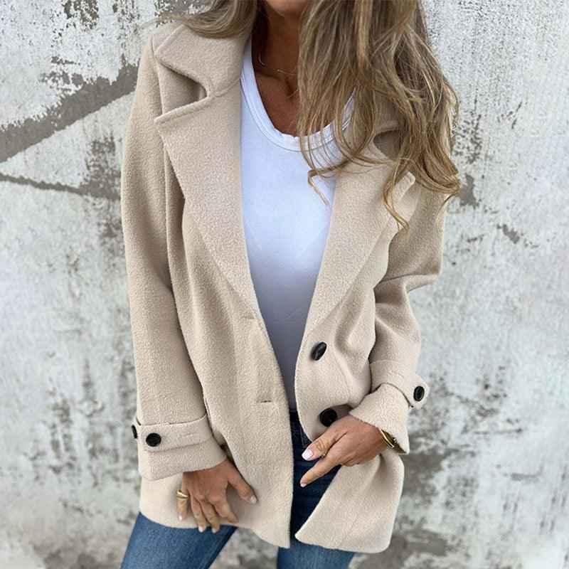 Women's Fitted Long Sleeve Coat - Single-Breasted with Classic Lapel