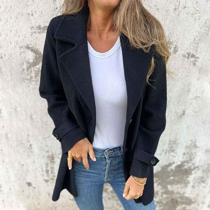 Women's Fitted Long Sleeve Coat - Single-Breasted with Classic Lapel