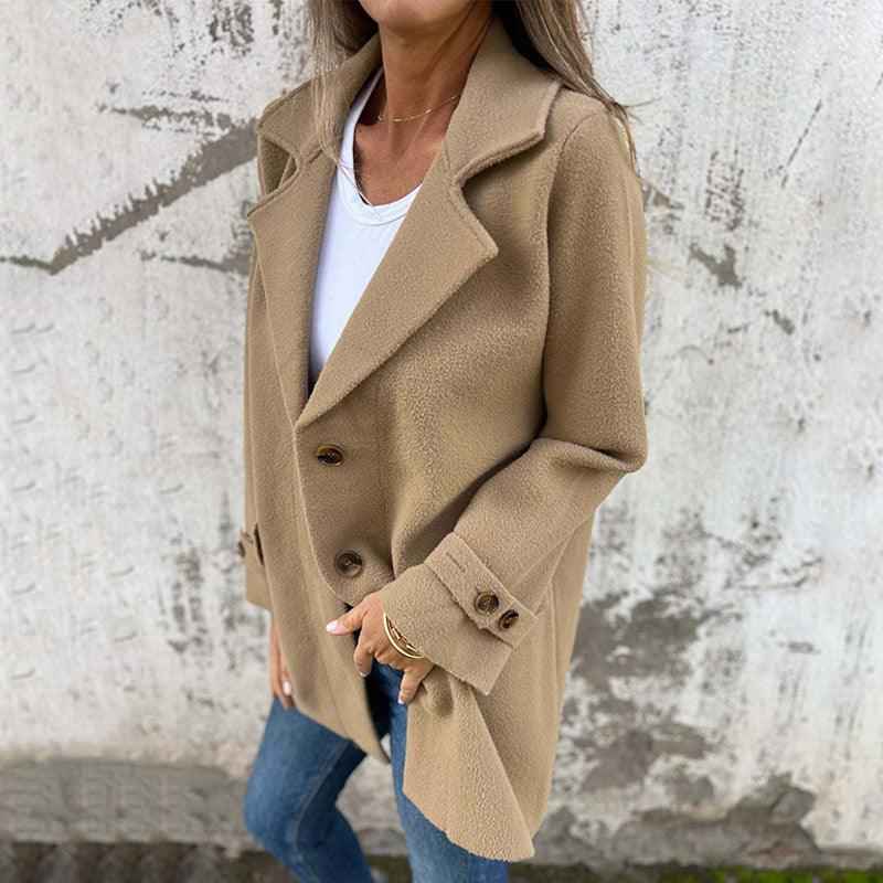Women's Fitted Long Sleeve Coat - Single-Breasted with Classic Lapel