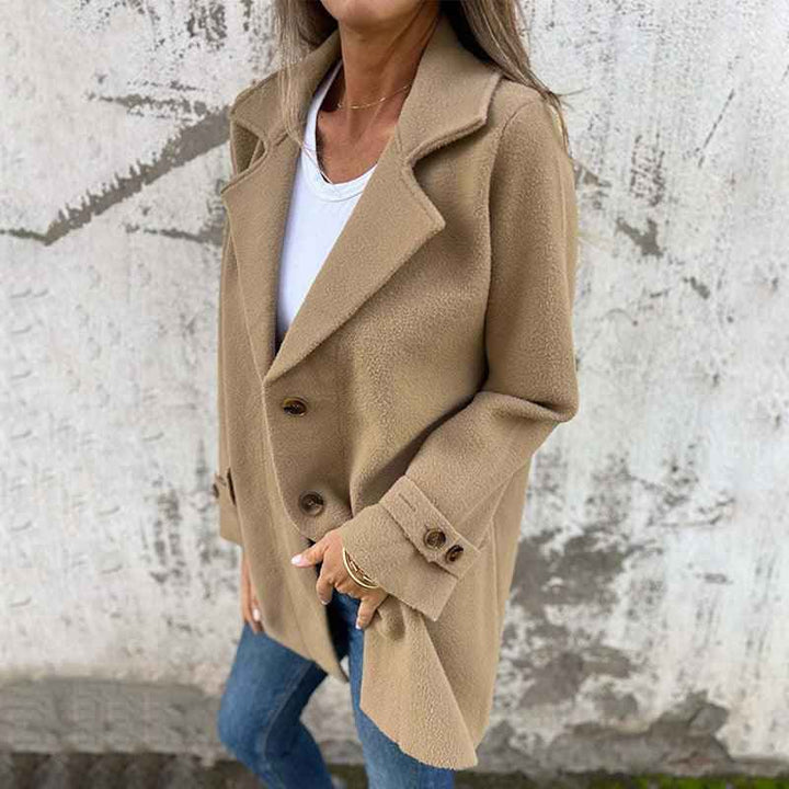 Women's Fitted Long Sleeve Coat - Single-Breasted with Classic Lapel