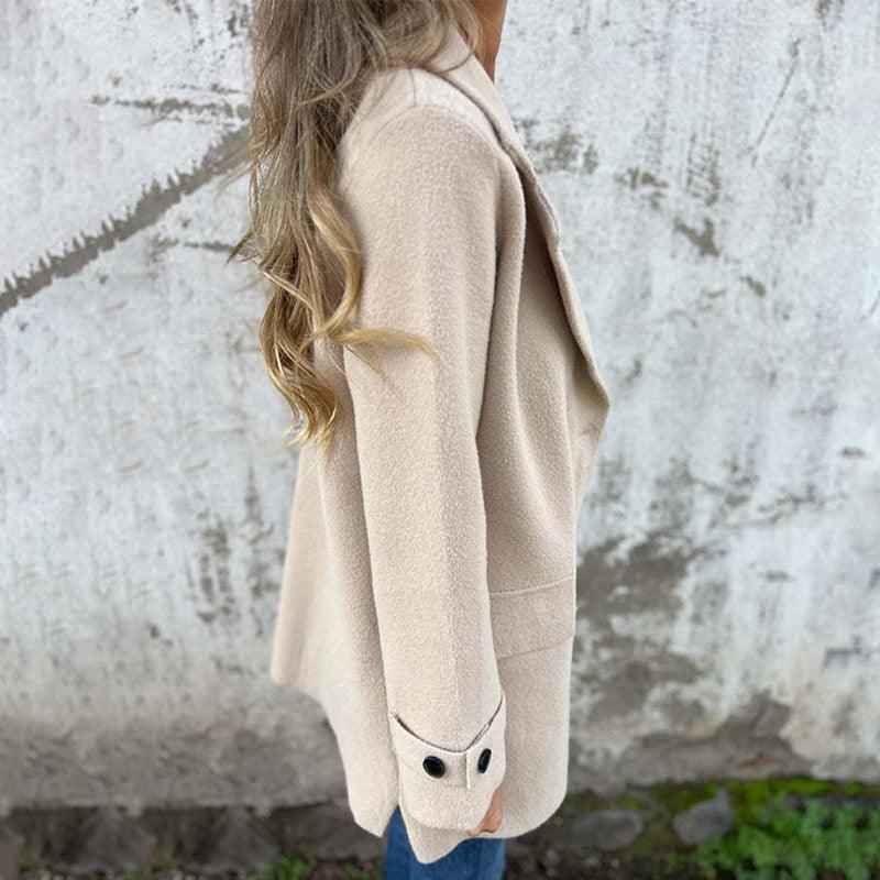 Women's Fitted Long Sleeve Coat - Single-Breasted with Classic Lapel