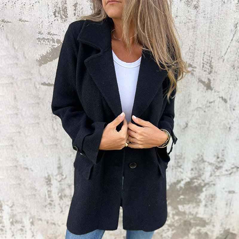Women's Fitted Long Sleeve Coat - Single-Breasted with Classic Lapel