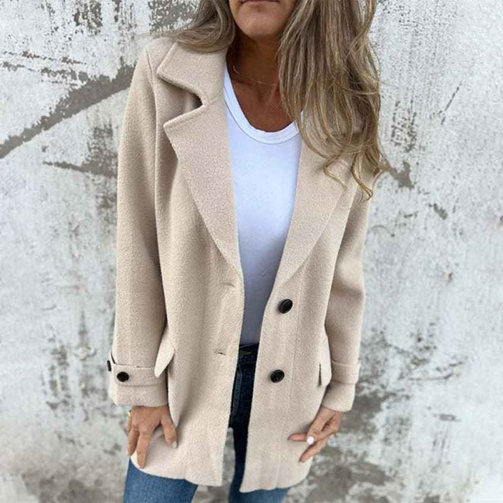 Women's Fitted Long Sleeve Coat - Single-Breasted with Classic Lapel Apricot