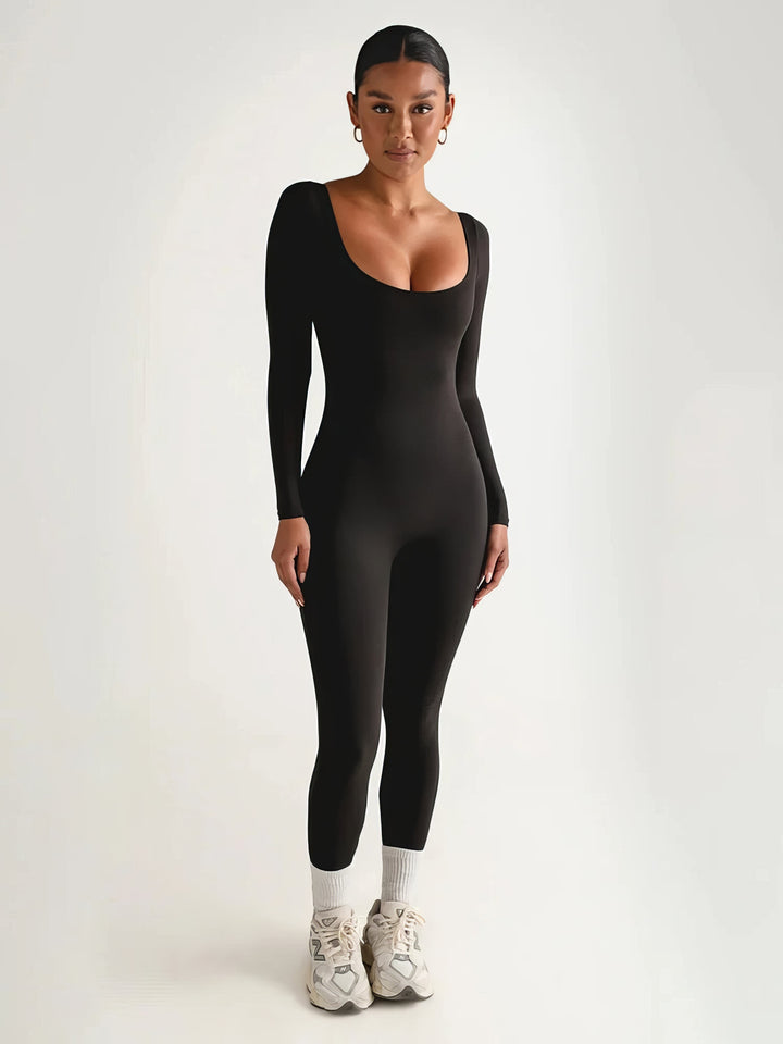 Women's Fitted Long Sleeve Jumpsuit Black