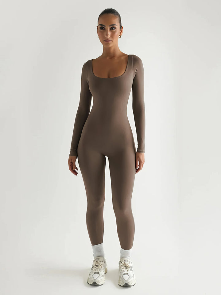 Women's Fitted Long Sleeve Jumpsuit Brown