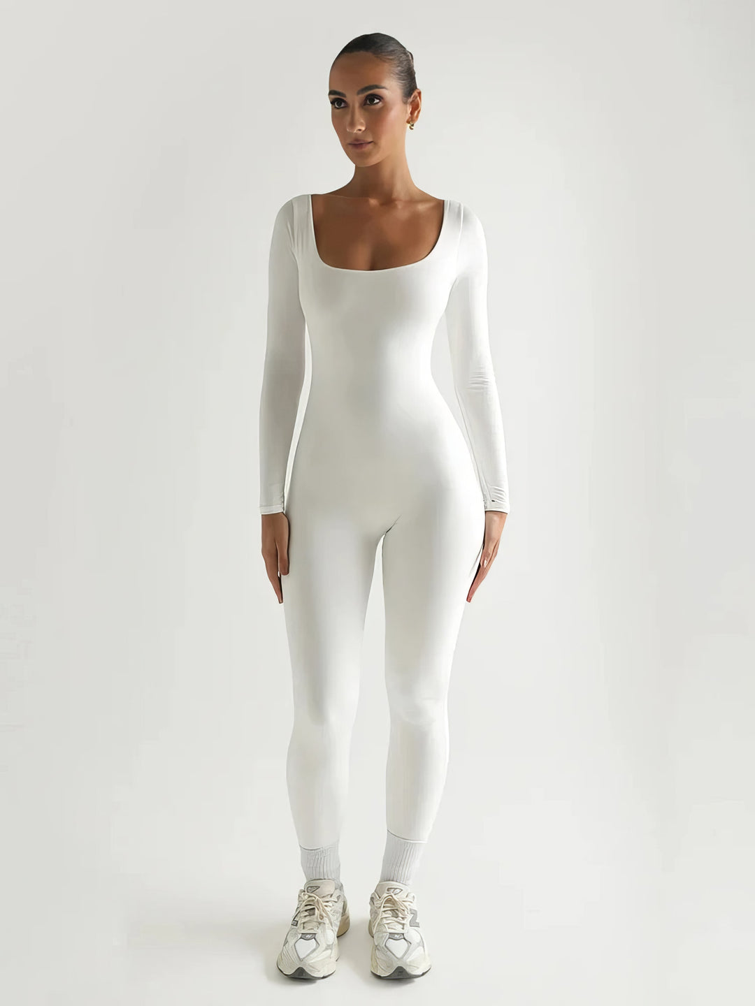 Women's Fitted Long Sleeve Jumpsuit White