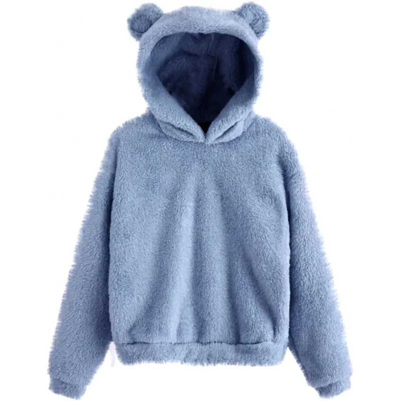Women's Fleece Hoodie – Relaxed Fit – Long Sleeves with Fun Ear Accents Blue