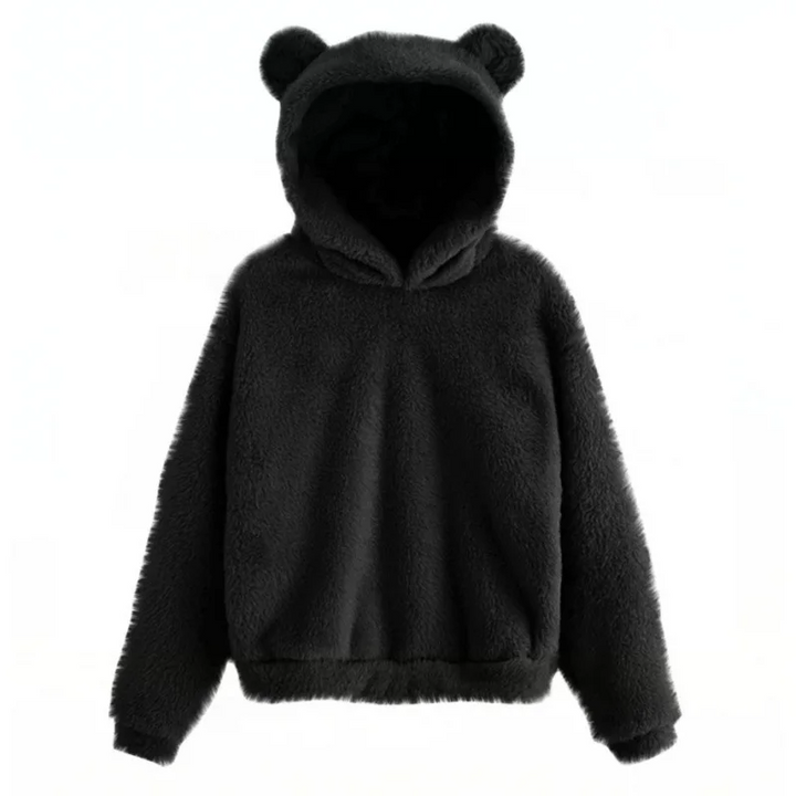 Women's Fleece Hoodie – Relaxed Fit – Long Sleeves with Fun Ear Accents Black