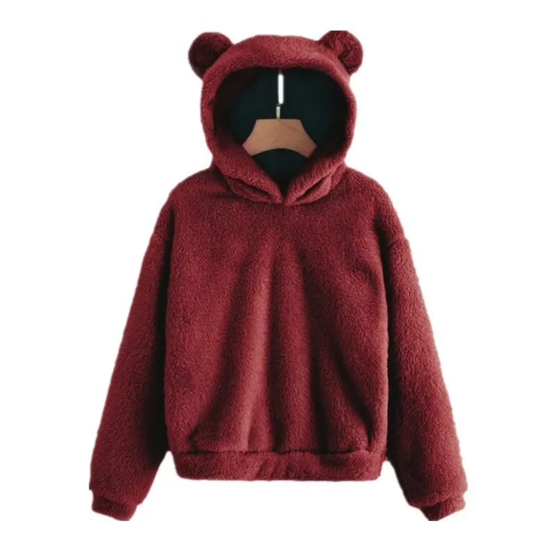 Women's Fleece Hoodie – Relaxed Fit – Long Sleeves with Fun Ear Accents Red