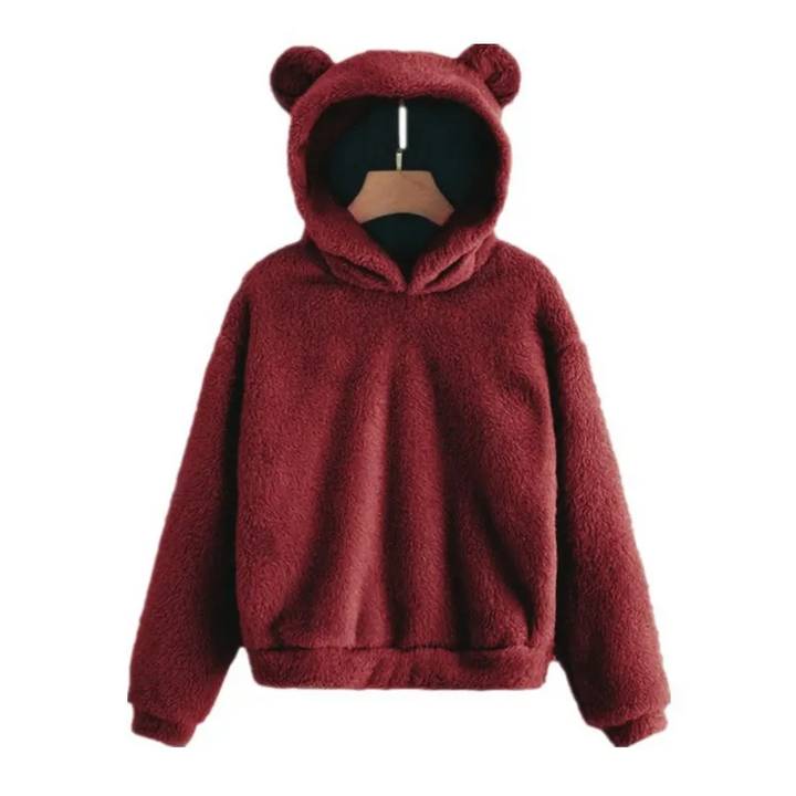 Women's Fleece Hoodie – Relaxed Fit – Long Sleeves with Fun Ear Accents Red
