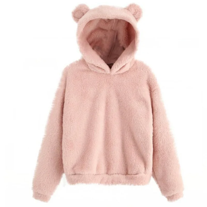 Women's Fleece Hoodie – Relaxed Fit – Long Sleeves with Fun Ear Accents Pink