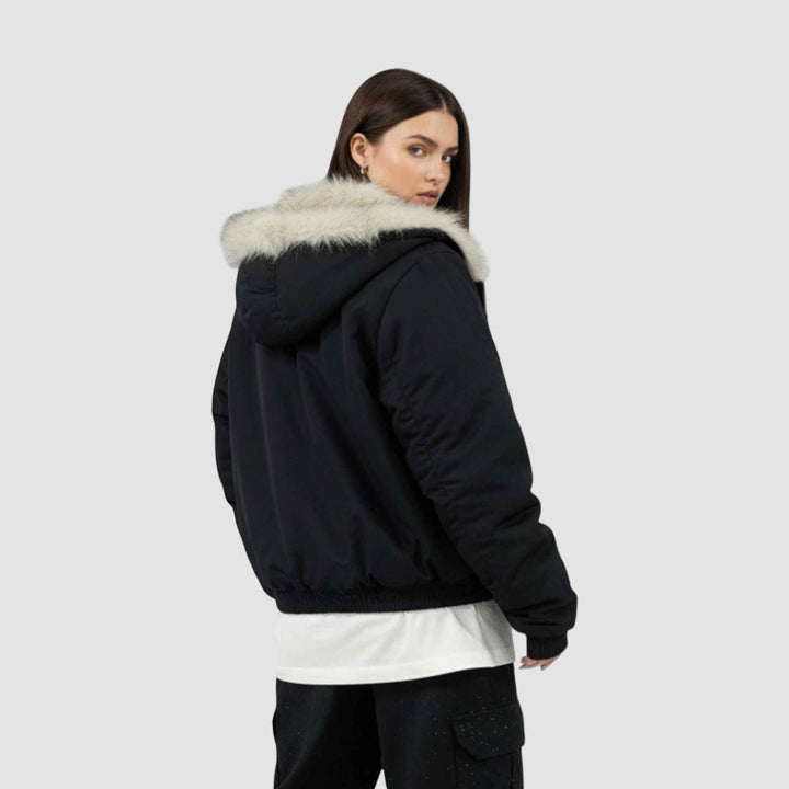Women's Fleece-Lined Hooded Winter Jacket - Short Coat