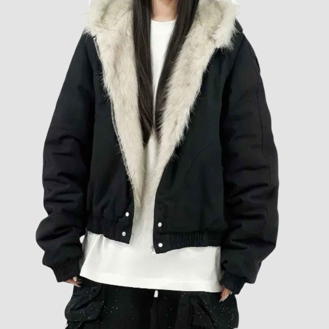 Women's Fleece-Lined Hooded Winter Jacket - Short Coat