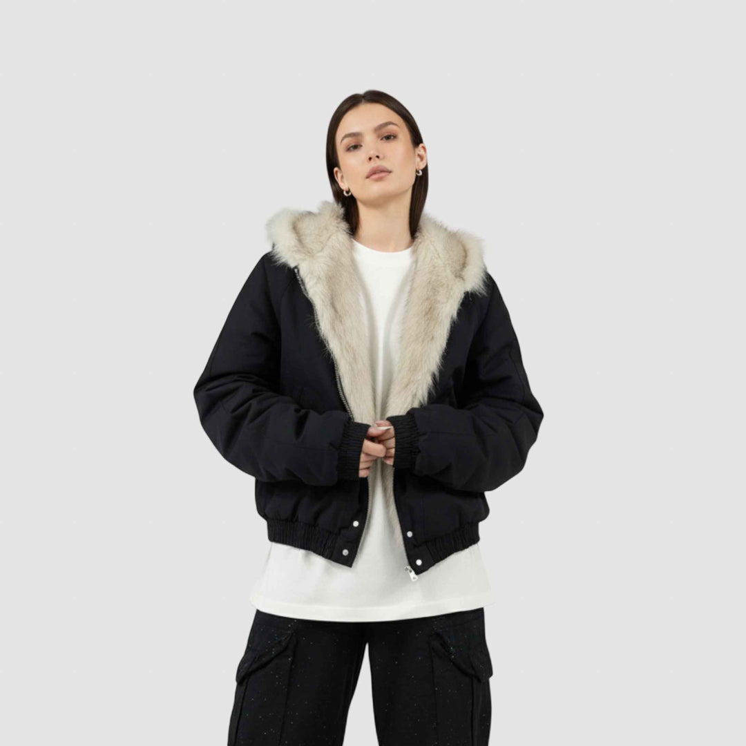 Women's Fleece-Lined Hooded Winter Jacket - Short Coat