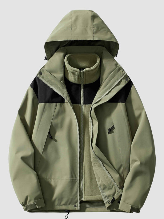 Women's Fleece Lined Softshell Hood High Collar Green Winter Jacket Green