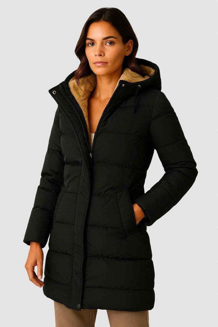 Women's Fleece-Lined Winter Puffer Coat | Warm & Stylish Outerwear Black