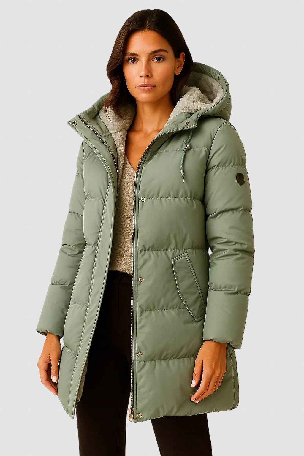 Women's Fleece-Lined Winter Puffer Coat | Warm & Stylish Outerwear Green