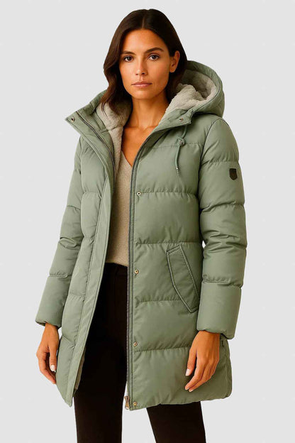 Women's Polyester Coat Regular Fit Pockets Green Winter Green