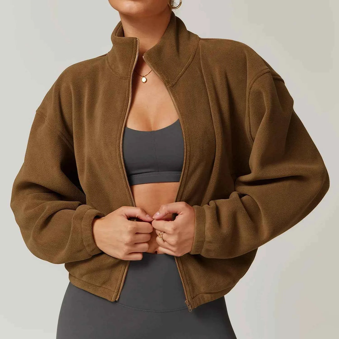 Women's Fleece Zip-Up Jacket for Cozy Comfort Brown