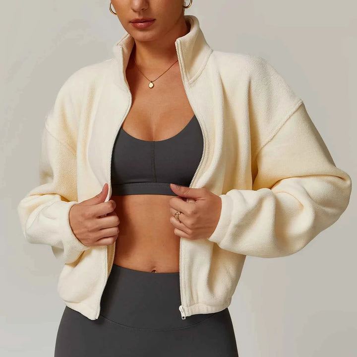 Women's Fleece Zip-Up Jacket for Cozy Comfort Cream