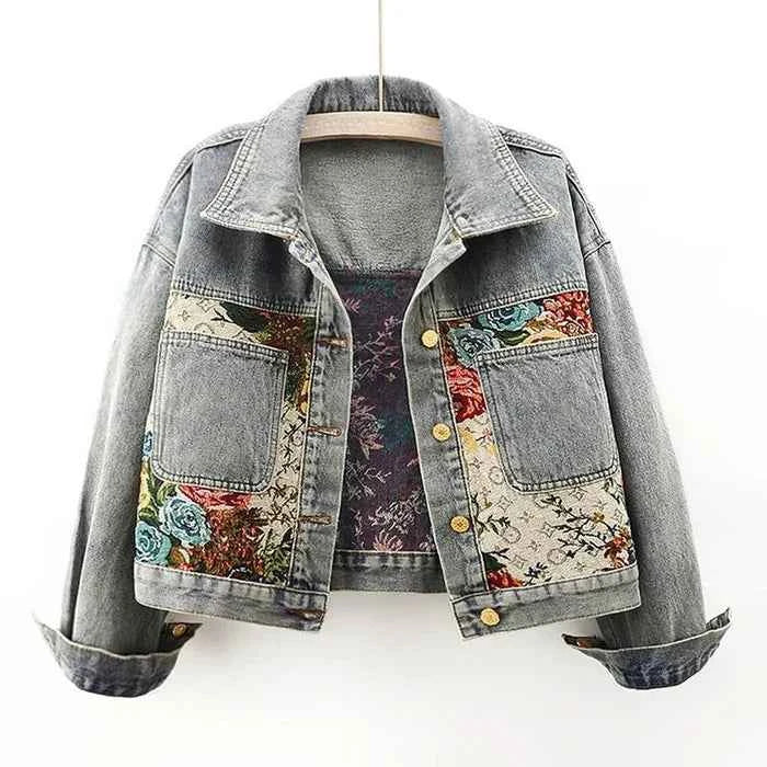 Women's Floral Denim Jacket Light Blue