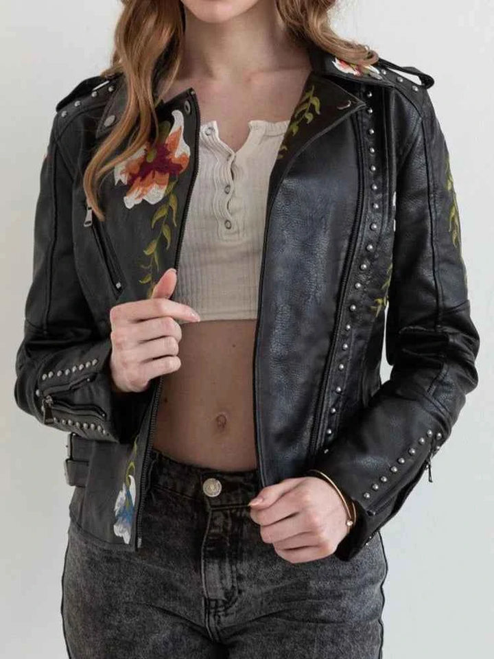 Women's Floral Moto Jacket Black