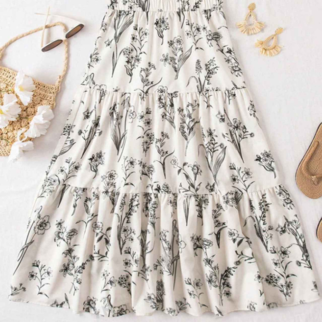 Women's Floral Print Midi Skirt – Elastic Waist – Airy Layers – Comfortable Fit