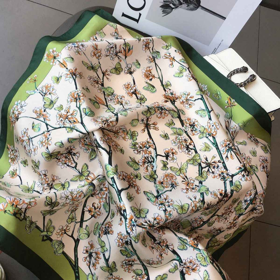 Women's Floral Square Silk Scarf - 70cm