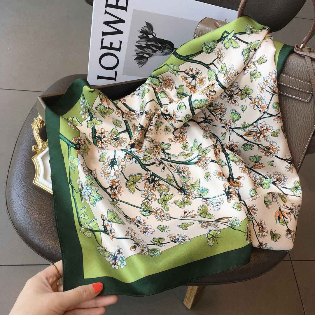 Women's Floral Square Silk Scarf - 70cm