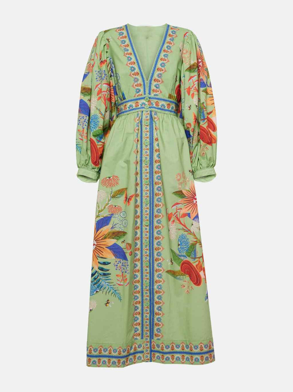 Women's Floral V-Neck Midi Dress with Single Breasted Design
