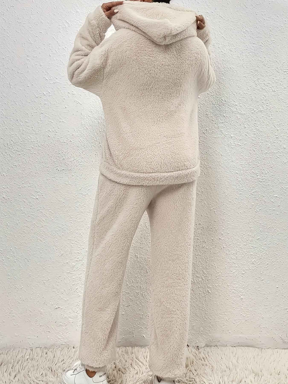 Women's Fluffy Fleece Loungewear Set Hoodie & Jogging Pants Relaxed