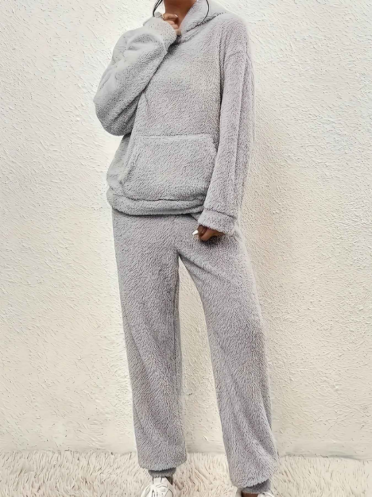 Women's Fluffy Fleece Loungewear Set Hoodie & Jogging Pants Relaxed