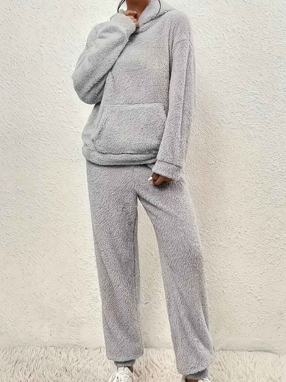 Women's Fluffy Fleece Loungewear Set Hoodie & Jogging Pants Relaxed