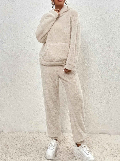 Women's Fluffy Fleece Loungewear Set Hoodie & Jogging Pants Relaxed
