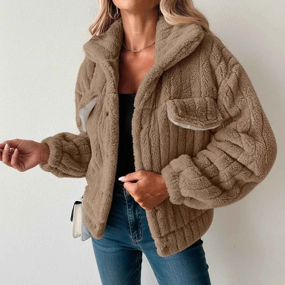 Women's Fluffy Teddy Style Jacket Brown