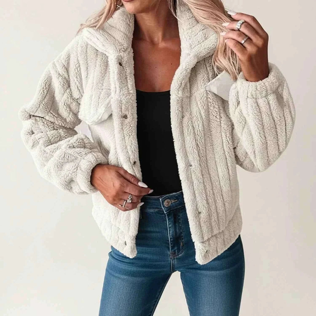 Women's Fluffy Teddy Style Jacket Ivory