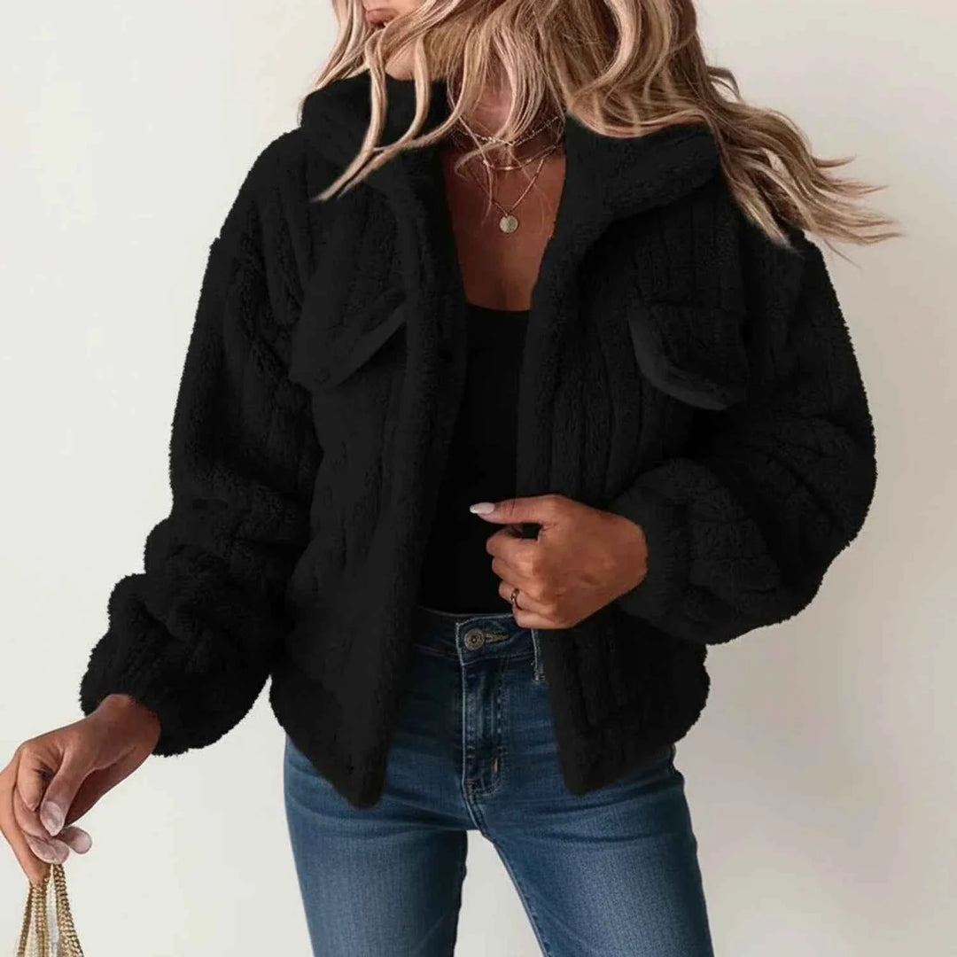 Women's Fluffy Teddy Style Jacket Black