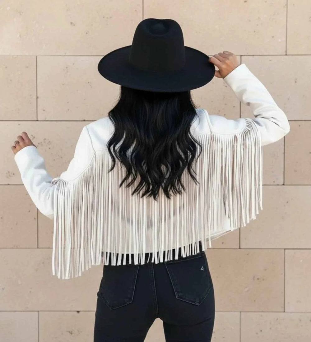 Women's Fringed Moto Jacket White